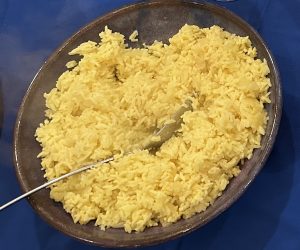 saffron rice in serving bowl