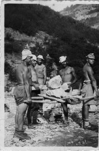 Isaac Varsano (left) on forced labor crew near Bof, Bulgaria in 1942 or 1943.